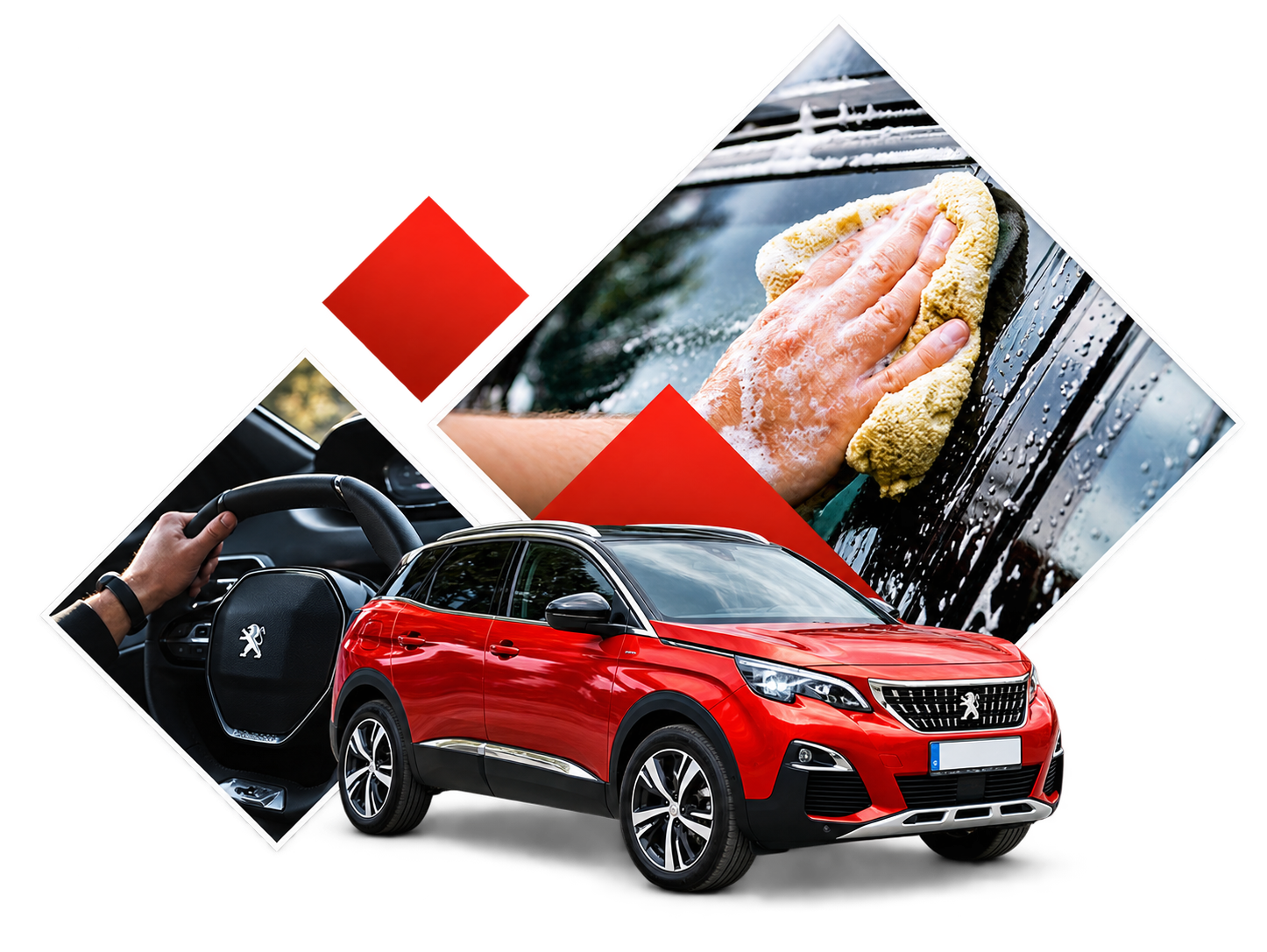 Kolaž automobila i detalja pripreme vozila